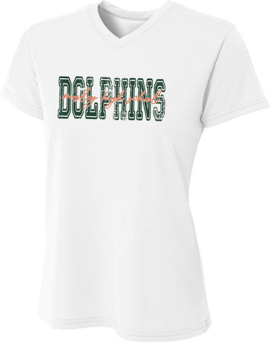 Women's Mosley Script Dry Fit Vneck Tee – White